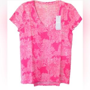 Lilly Pulitzer Etta V-Neck Top-Roxie Pink PB Anniversary Toile-NWT
